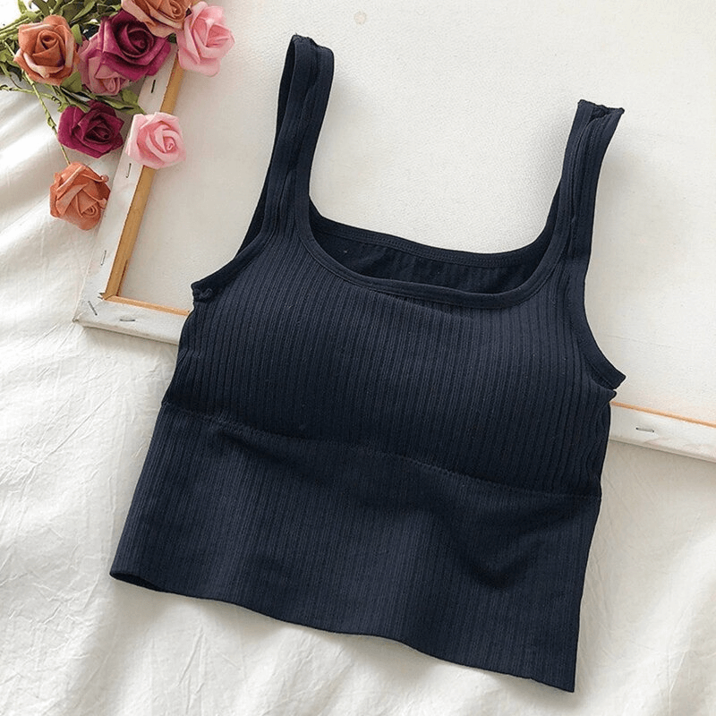 Fashionable cropped sports women's top with straps in black, breathable cotton, seamless, quick dry, push up support for fitness - SF0487